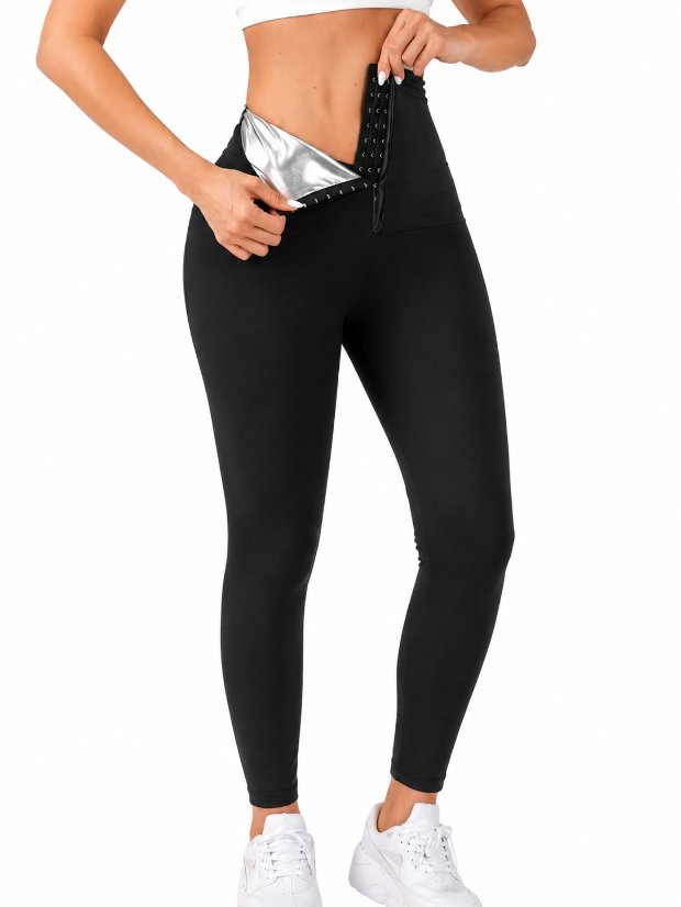 legging-shorts-capri-pant Sauna Sweat Pants for Women High Waist Compression Slimming Leggings Workout Hot Thermo Pant with Adjustable hook-and-eye closures 