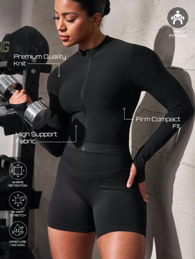 Women's Outerwear Seamless Stand-Collar Zip-Front Long-Sleeve Sports Jacket