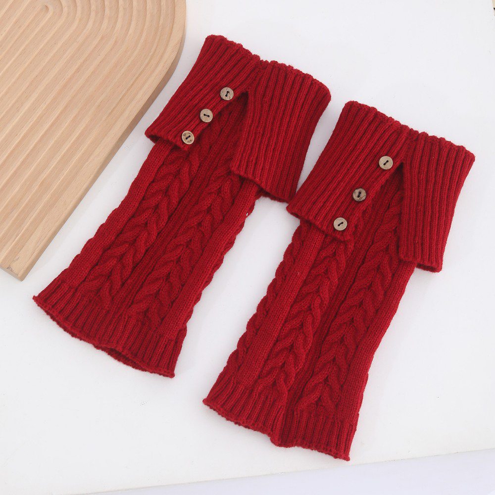 Long Knee-High Leg Warmers Fashionable Fold-Over Cable-Knit Button Leg Warmers