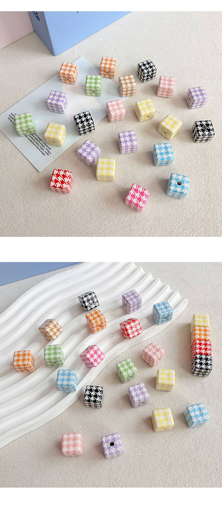 Printed bead 14mm houndstooth beads