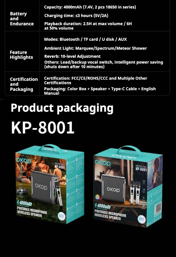 Karaoke Speaker System KP-8001 Wireless Microphone Bluetooth Speaker