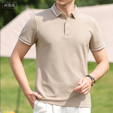 Men's Business Polos Men's Contrast-Stripe Piqué Cotton Polo Shirt