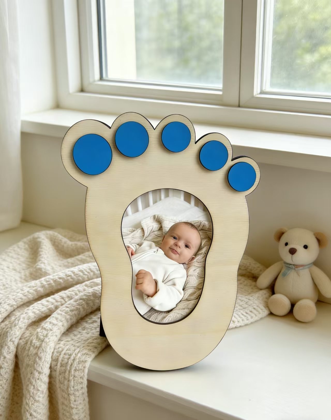 Infant Baptism Wooden Small Footprint Photo Frame Baby Full Moon 100 Days Commemorative Ornament