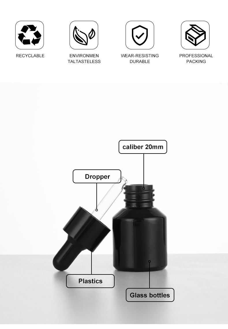 frasco cuentagotas 15ml Classic Round Glass Dropper Bottle for Serum Concentrates