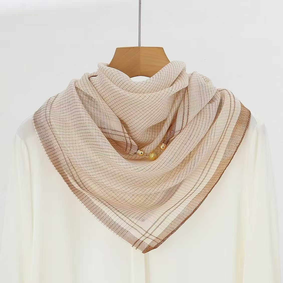Small Square Scarves 70 x 70cm Metallic Yarn Small Plaid Square Scarf