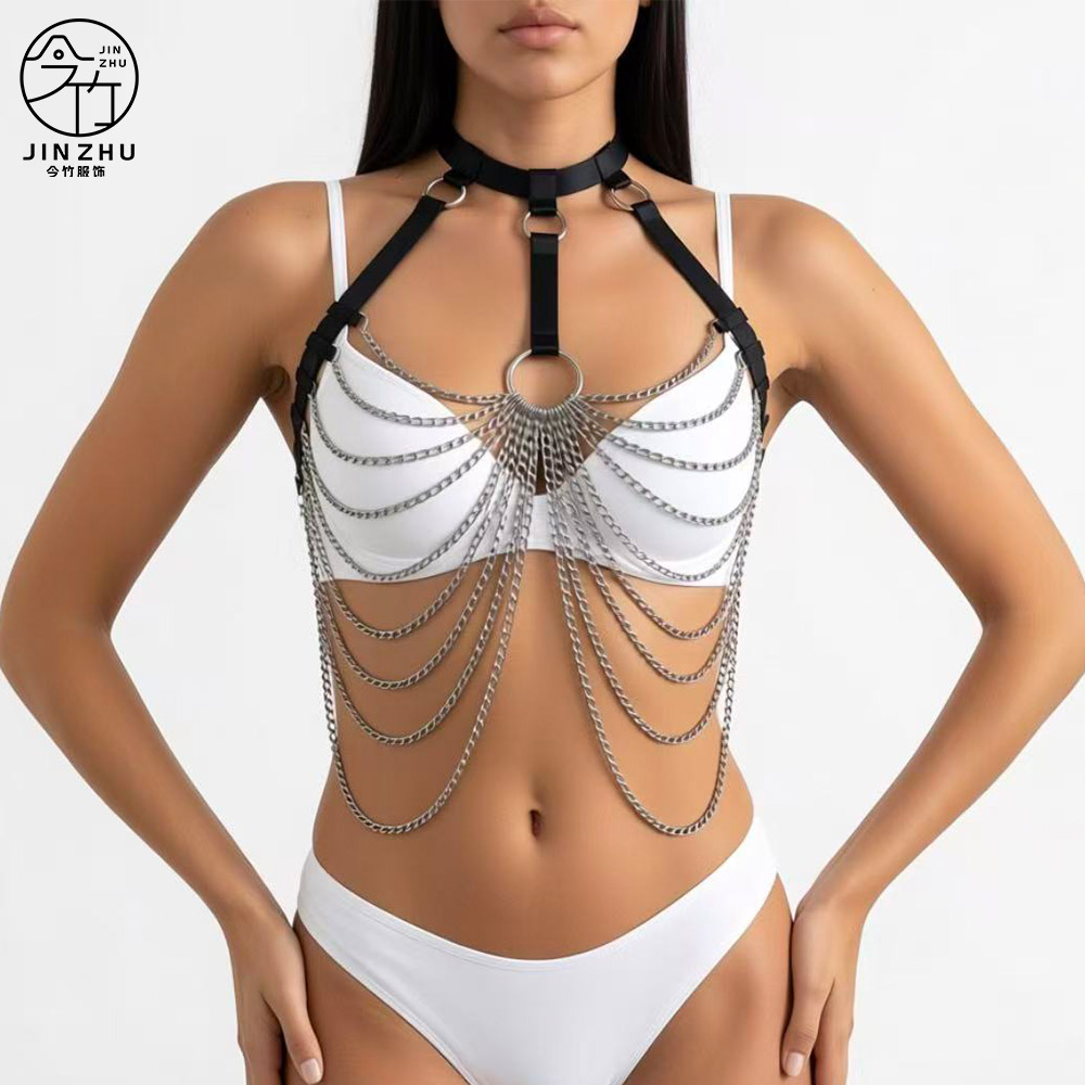 女士上衣 Women's Punk Multi-Layer Chain Body Harness – Choker-Style Chest Chain