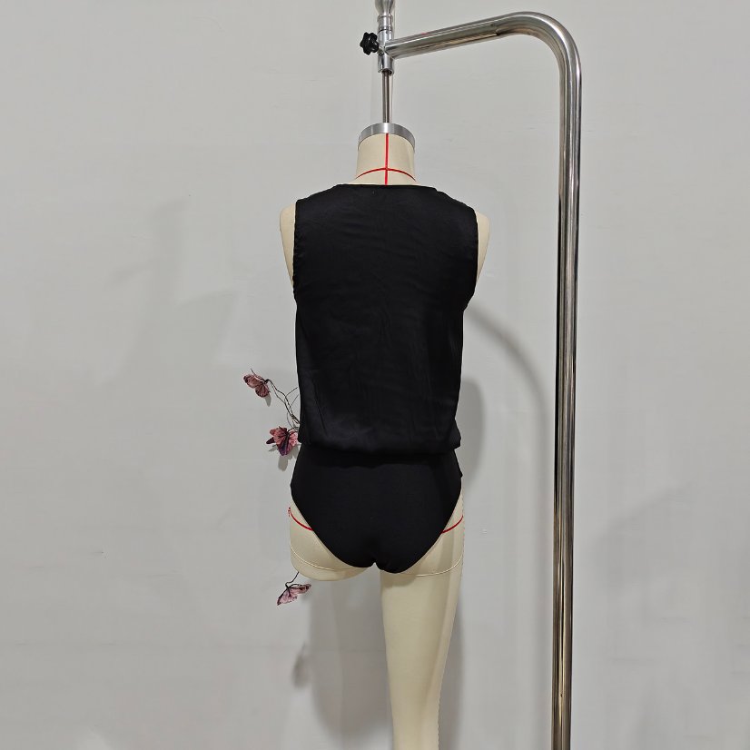 Bodysuits & Rompers 6915 Satin Deep-V Sleeveless Bodysuit