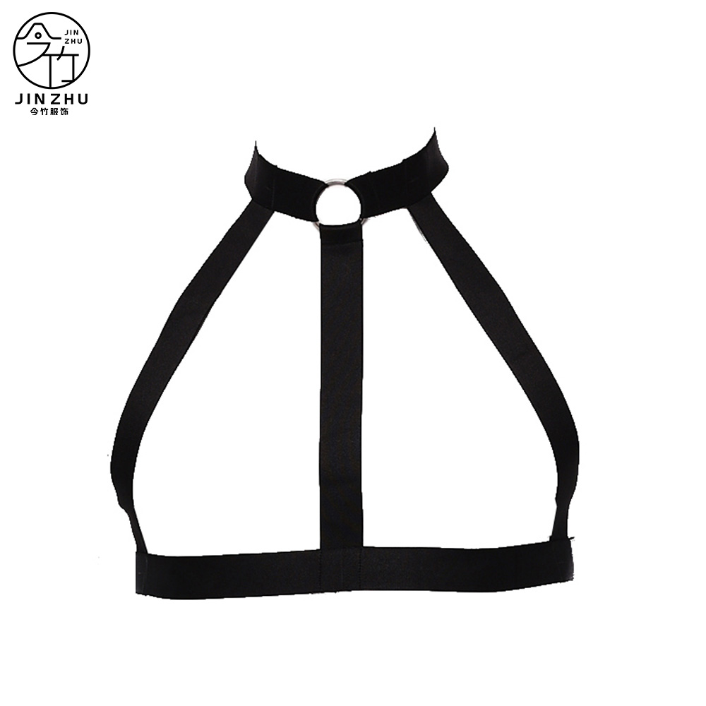 男士上衣 Men's Choker-Style Harness Top – Metal Ring Elastic Strap Body Accessory 