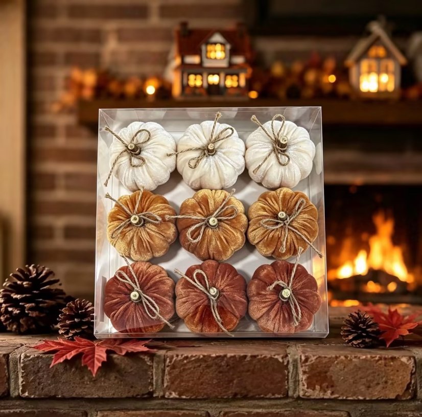 Fabric pumpkin ornament Velvet Mini Pumpkin Hanging Set