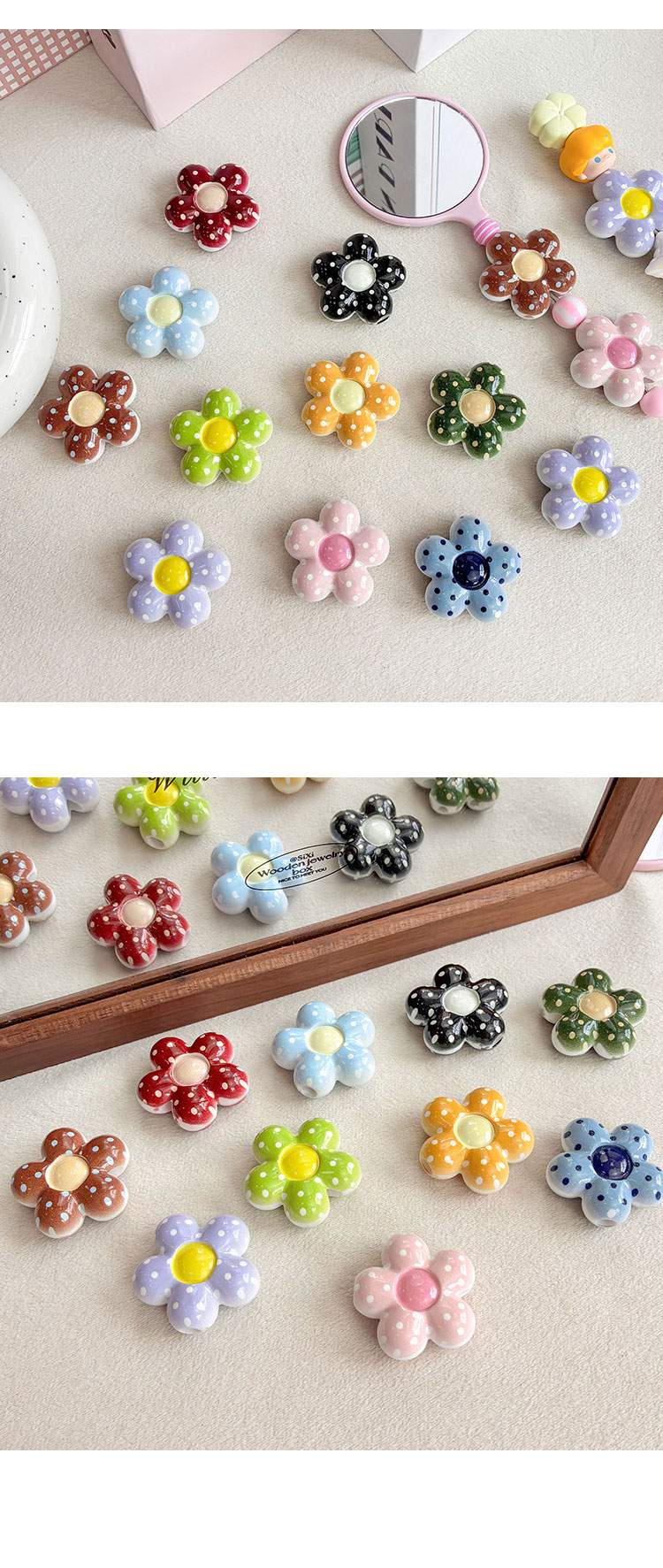 Printed bead Polka dot large flowers