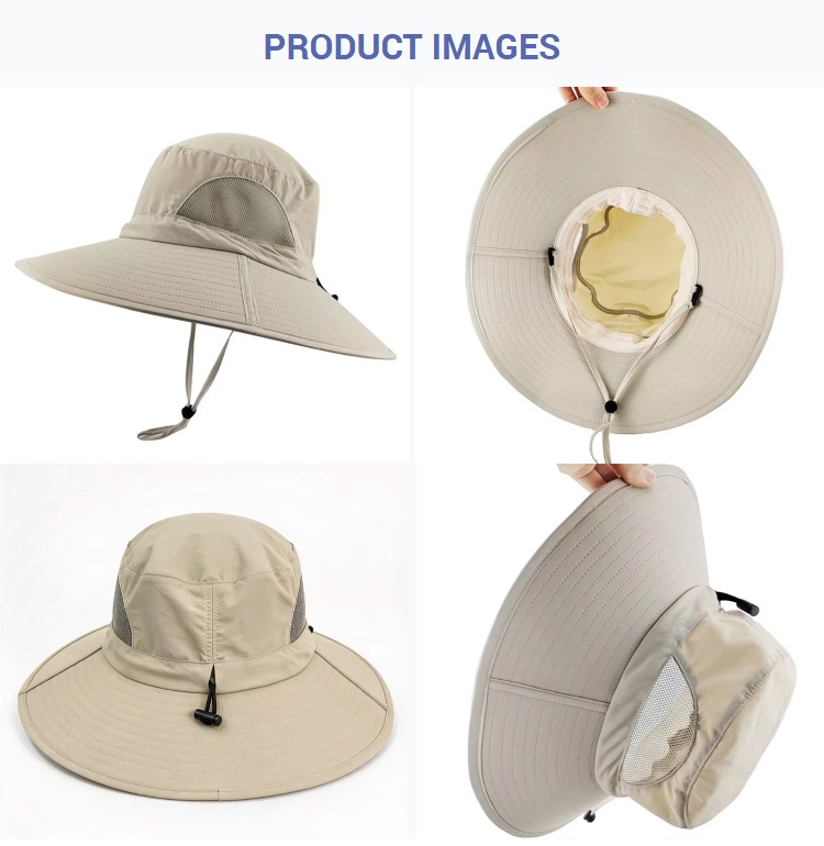 Bucket Hats UPF50+ Side Breathable Mesh Outdoor Ultra Wide Brim Bucket Cap Hiking Camping Adjustable Frishing Hat with Chin Strap