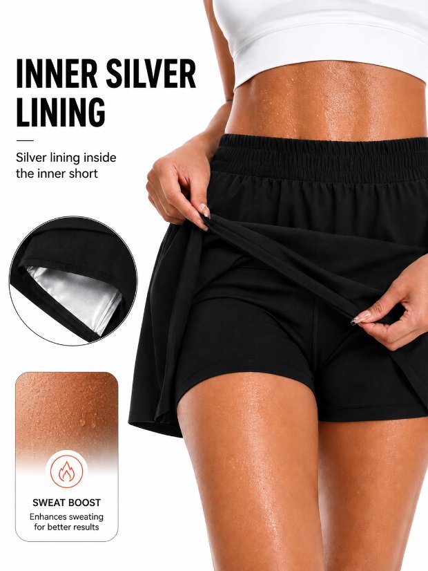 legging-shorts-capri-pant Women's Heat Trapping 2-in-1 Double Layer Sauna shorts Running Shorts Athletic Workout Gym Sauna Shorts