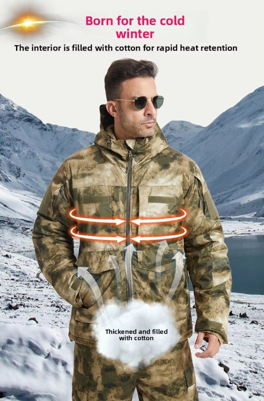 Mountaineering Jacket Cross-Border Exclusive Tactical Cold-Weather Cotton Jacket – Thickened Windproof Waterproof Outdoor Hooded Parka Winter Warm – OEM/Private Label Available
