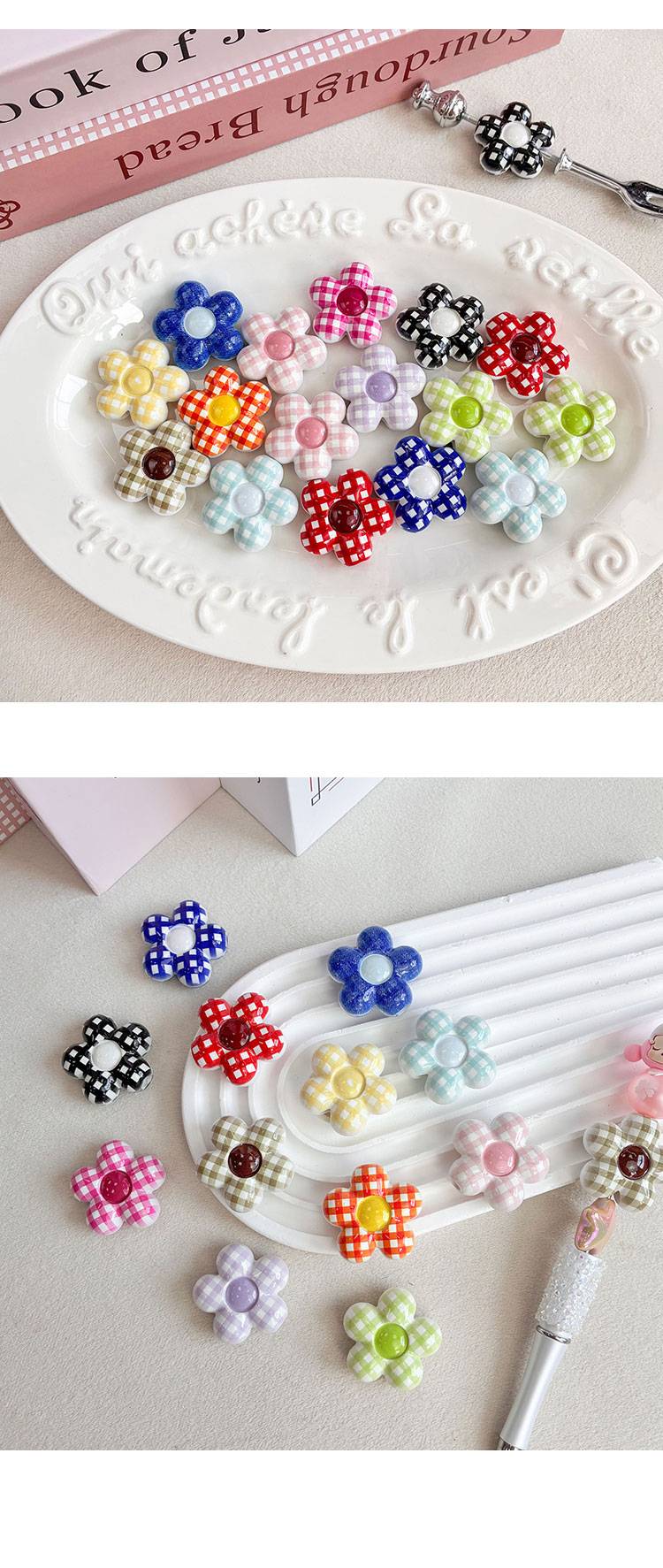 Printed bead Plaid flowers