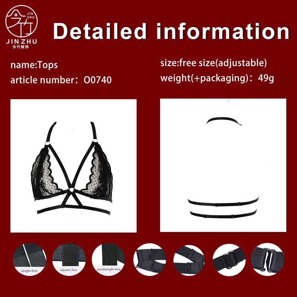 女士上衣 Halter Lace Bra – Metal Ring Cross-Strap Wire-Free Triangle Lingerie