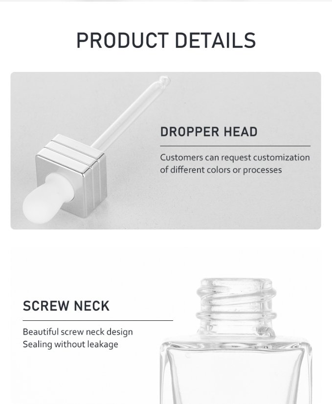 frasco cuentagotas 30ml Square Dropper Bottle for Serum Concentrates – Customizable