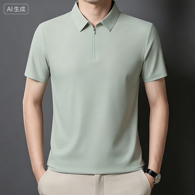 Men's Business Polos Men's Seamless Ice-Silk Zip-Placket Polo Shirt