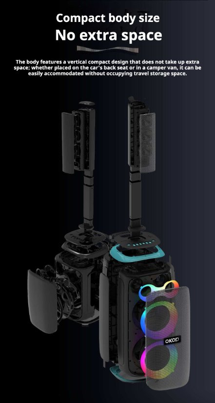 Karaoke Speaker System KP-8008/8009 Wireless Bluetooth Speaker – 120W High Power, Dual Microphones for Karaoke, Portable Audio System for Outdoor Use and Home Parties