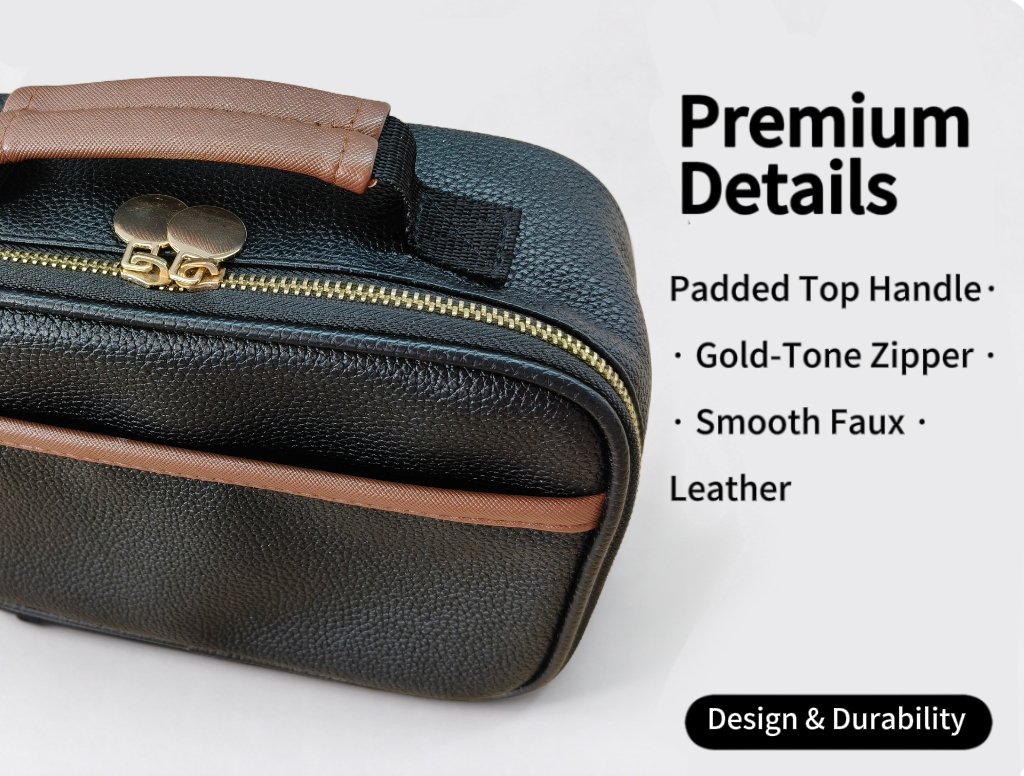 Makeup bag Black Leather Cosmetic Bag