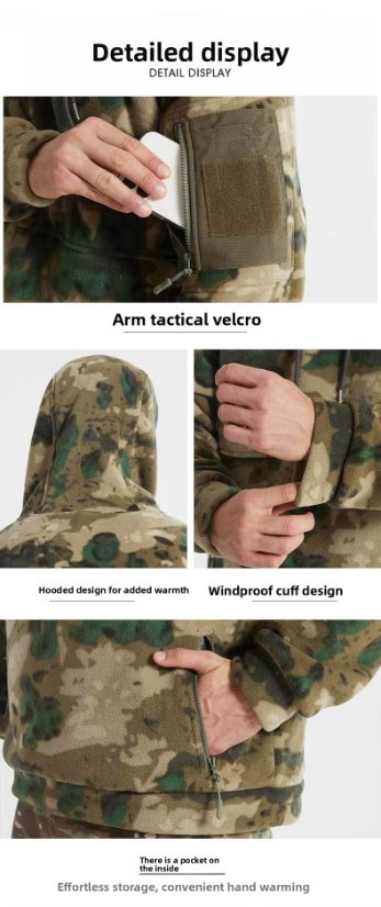 Fleece Jacket Cross-Border Exclusive Unisex Camo Fleece Jacket – Plus-Size Hooded Warm Fleece Jacket Made in China