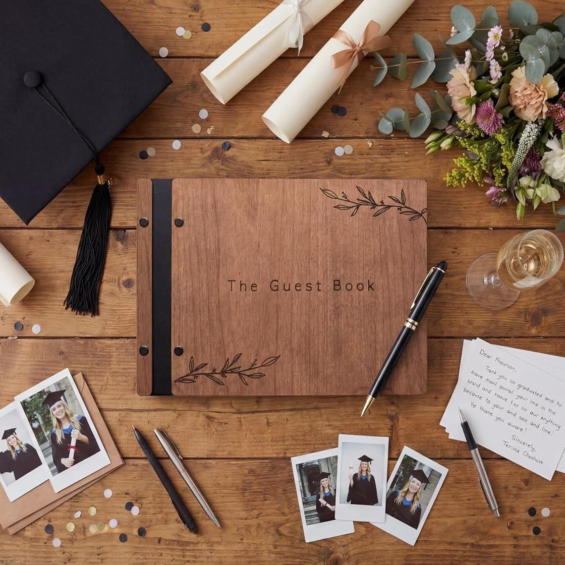 Personalized Photo Album Wooden Commemorative Signature Book Guest Book