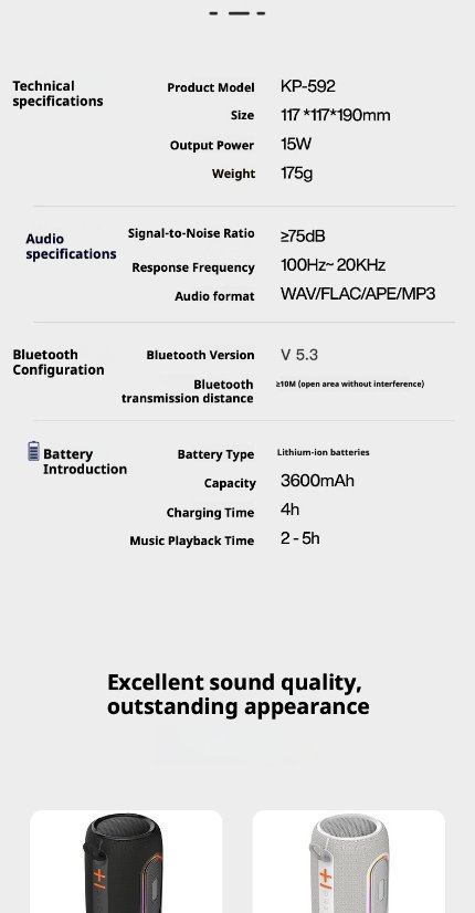 Portable Outdoor Bluetooth Speaker KP-592 Wireless Bluetooth Speaker