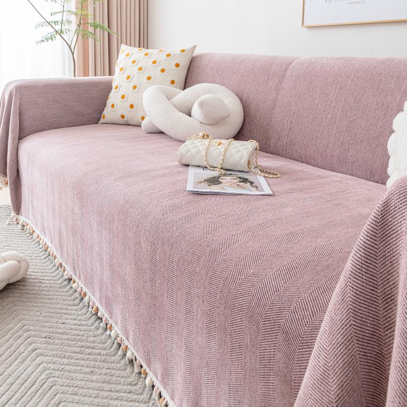 Jacquard sofa throw Pom-pom Herringbone Sofa Throw