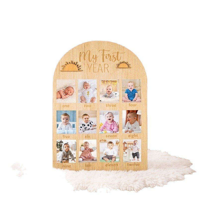 Infant Baptism Newborn First Year Milestone Photo Frame Wooden Baby Photo Display