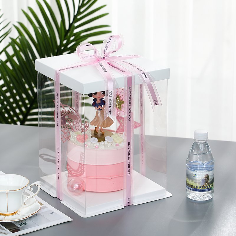 Birthday Cake Boxes Square Cake Box with White Lid and Clear Side Panels