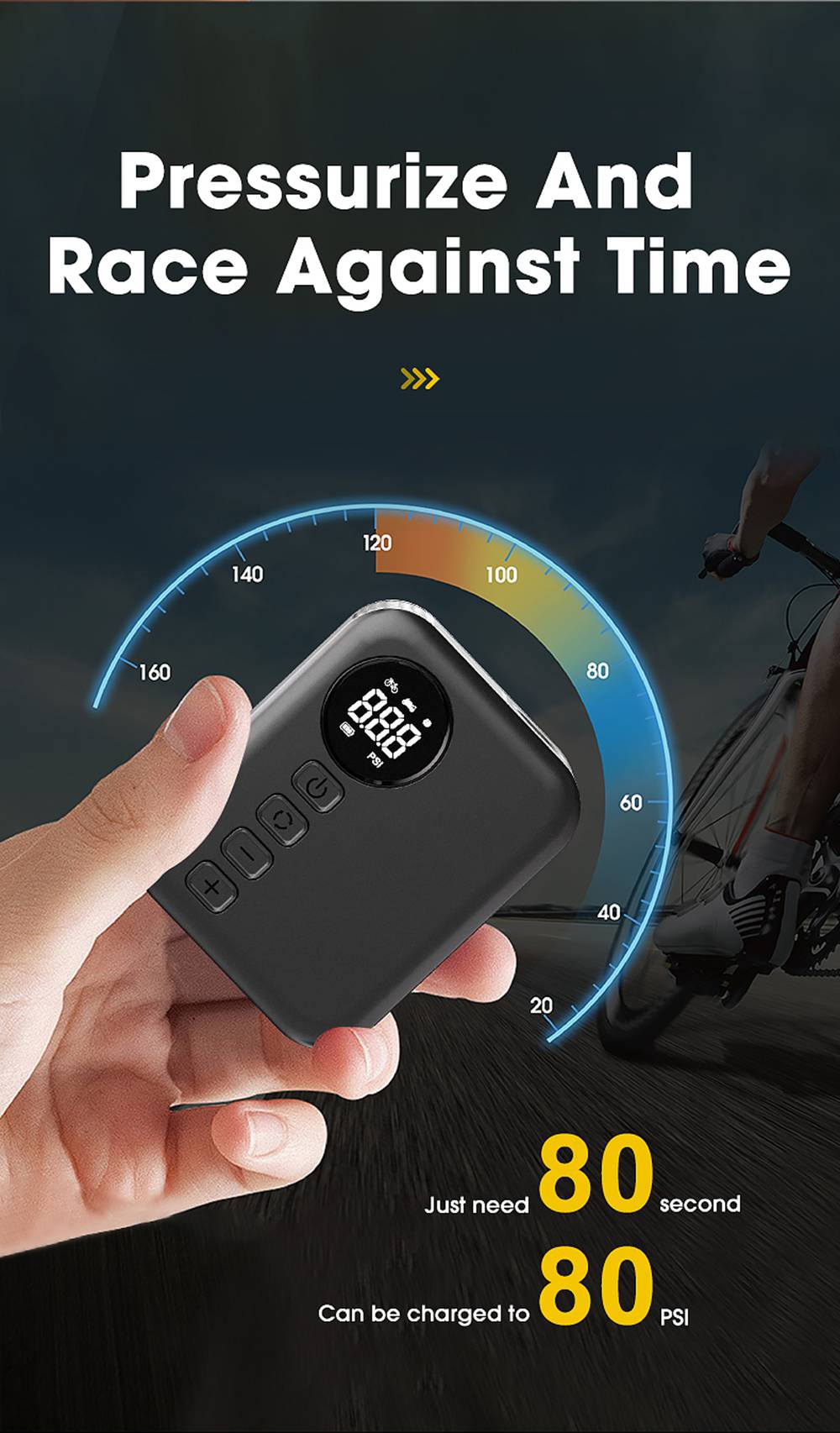 Brushless bicycle pump Ultra-Mini Wireless Portable Air Pump — Brushless Motor, 150 PSI, Digital Display