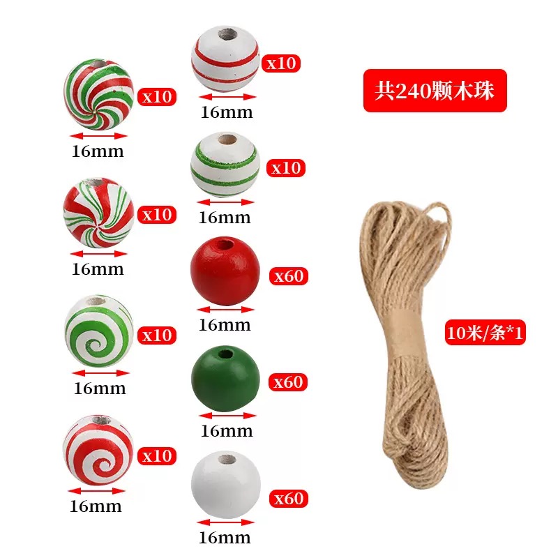 Beaded Strands Christmas Candy Color Wooden Bead Garland