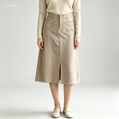 Everyday & Commuter Women's High-Waist Front-Slit Wool-Blend A-Line Midi Skirt