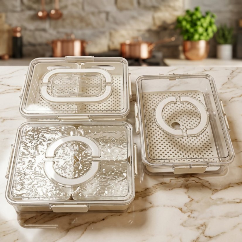 Refrigerator Organization Airtight Produce Keeper with Drain Basket, Vegetable Washing & Storage Container