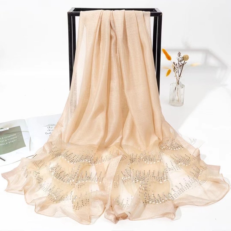 Rhinestone Long Scarves Wave Rhinestone Long Silk-Like Scarf