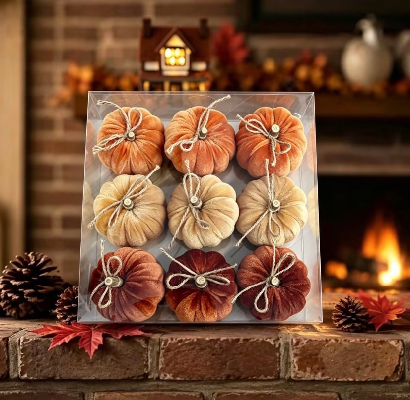 Fabric pumpkin ornament Velvet Mini Pumpkin Hanging Set