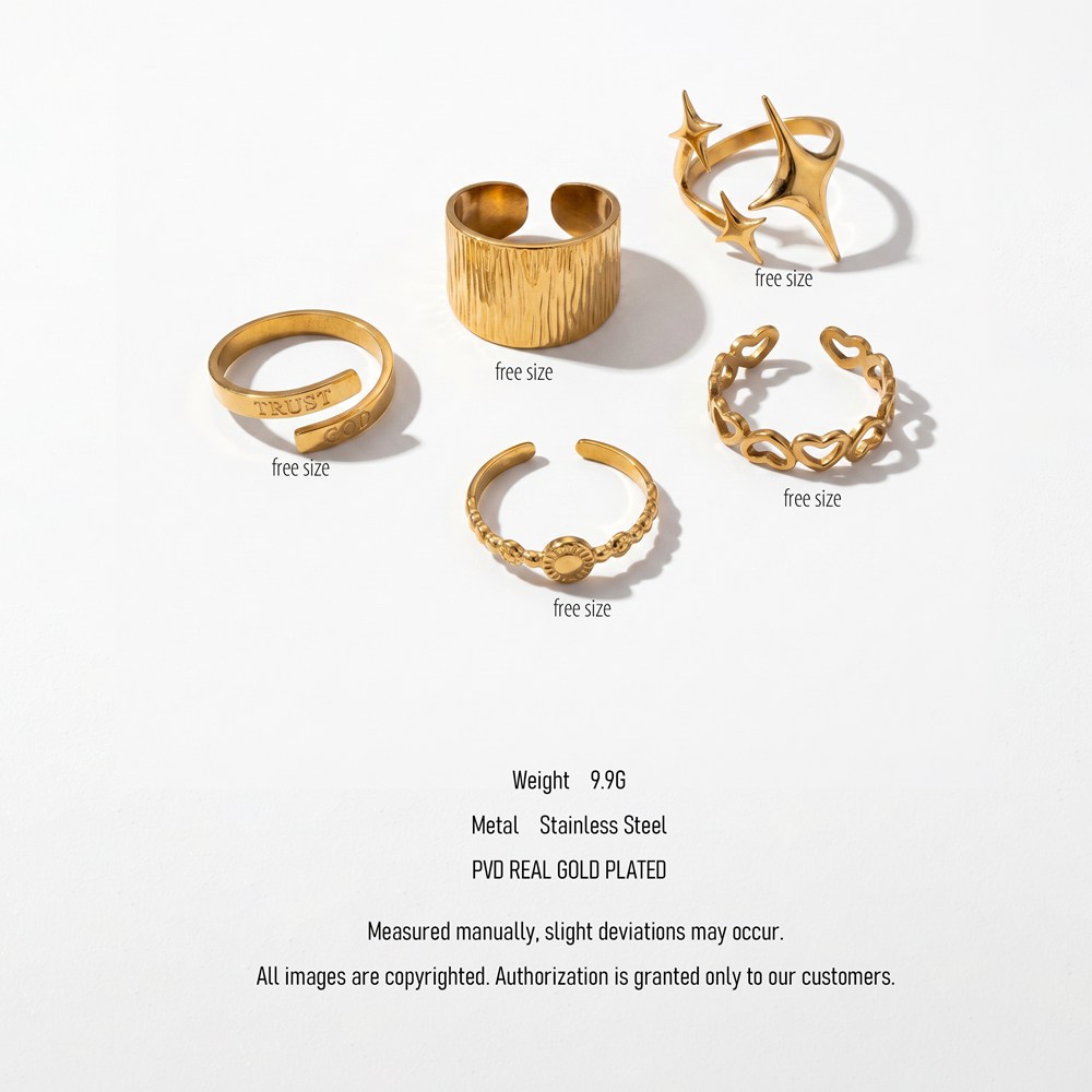 Stainless Steel Ring Set Faith & Starlight 5-Piece Gold-Plated Stainless Steel Ring Set