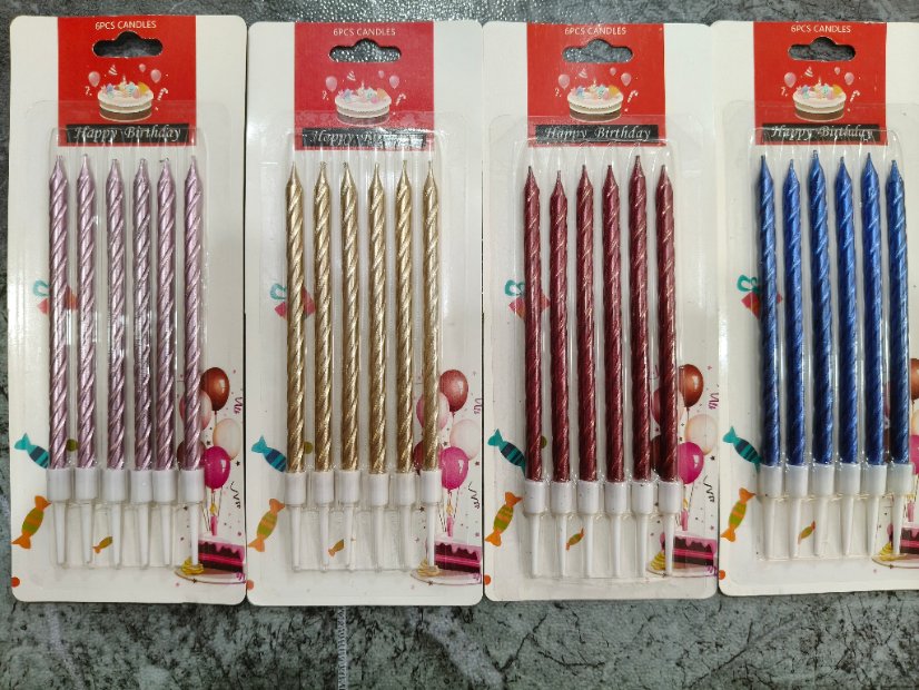 Long Stick Birthday Candles 6-Piece Metallic Spiral Birthday Candle Set
