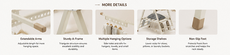 Cream Floor Folding Drying Rack Folding Clothes Drying Rack
