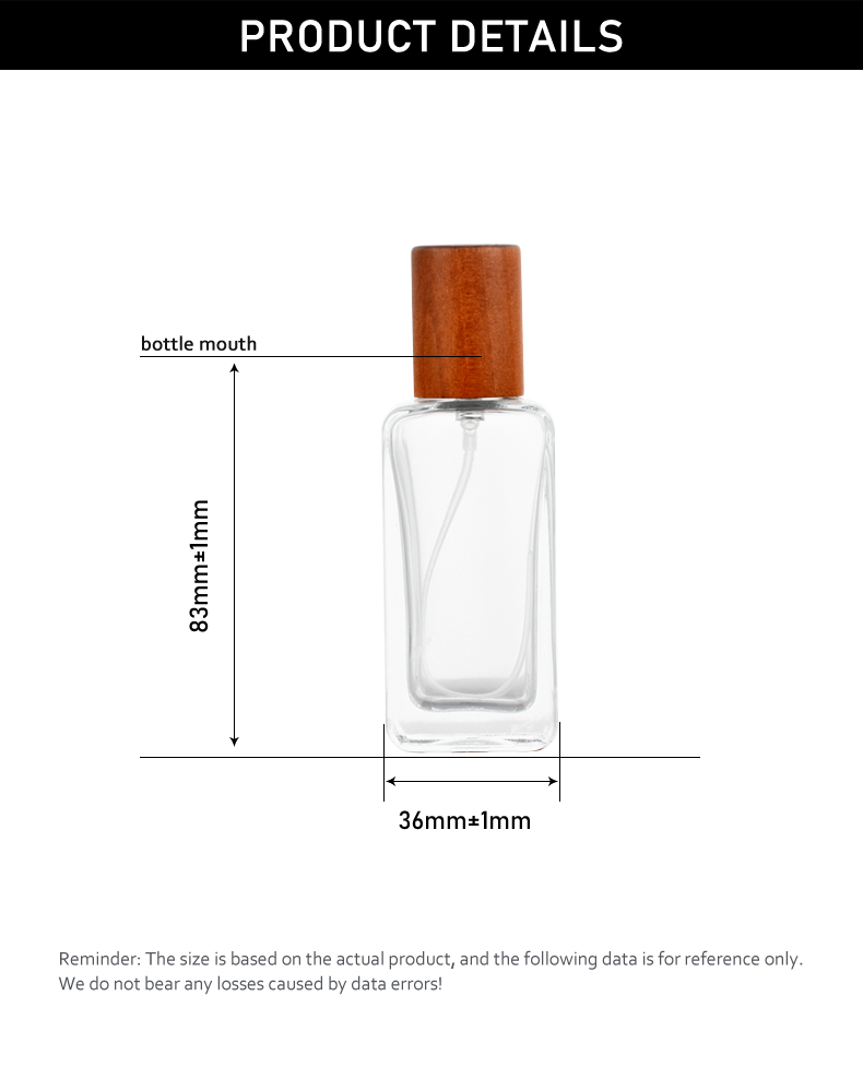 frasco de perfume 30ml Square Perfume Bottle with Wooden Cap – Spray Glass Bottle