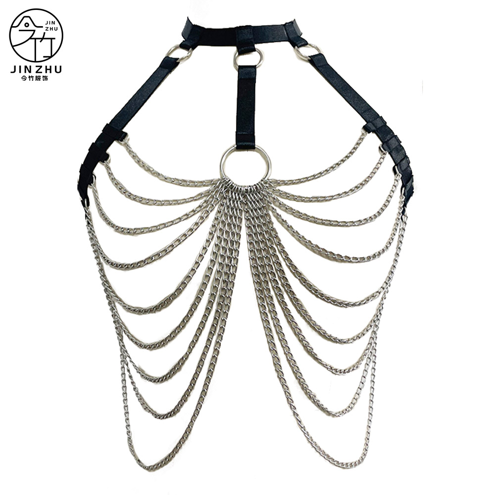 女士上衣 Women's Punk Multi-Layer Chain Body Harness – Choker-Style Chest Chain
