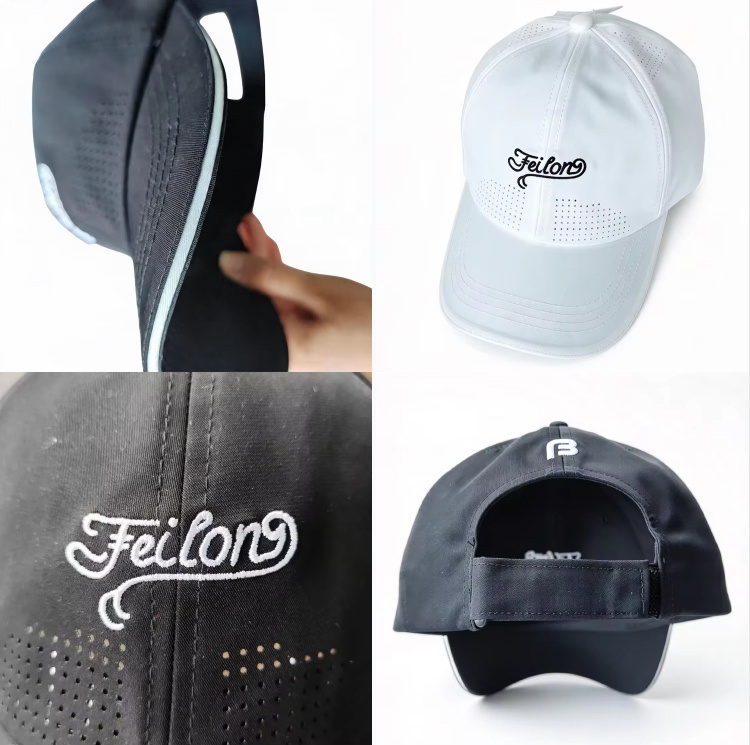 Sports Caps Laser Cut Hole Ventilated Feilong Embroidered Logo Adjustable Baseball Cap Quick Dry Breathable Golf Running Outdoor Sports Hat
