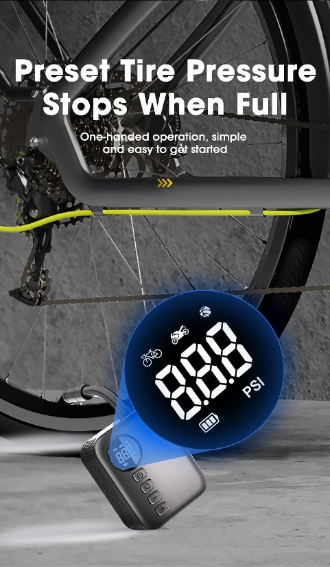 Brushless bicycle pump Ultra-Mini Wireless Portable Air Pump — Brushless Motor, 150 PSI, Digital Display
