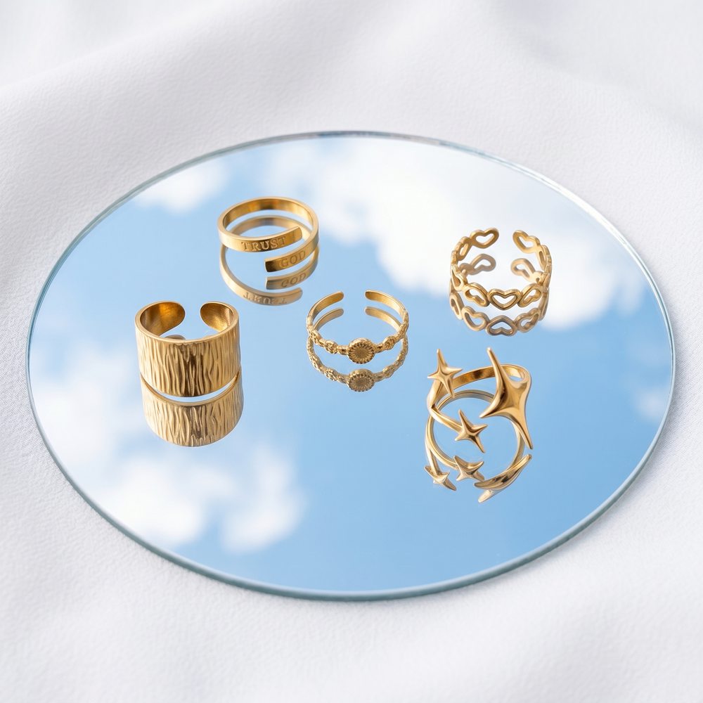 Stainless Steel Ring Set Faith & Starlight 5-Piece Gold-Plated Stainless Steel Ring Set