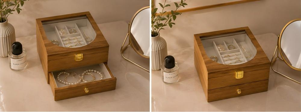 Storage Box Double‑Layer Jewelry Storage Box with Transparent Window