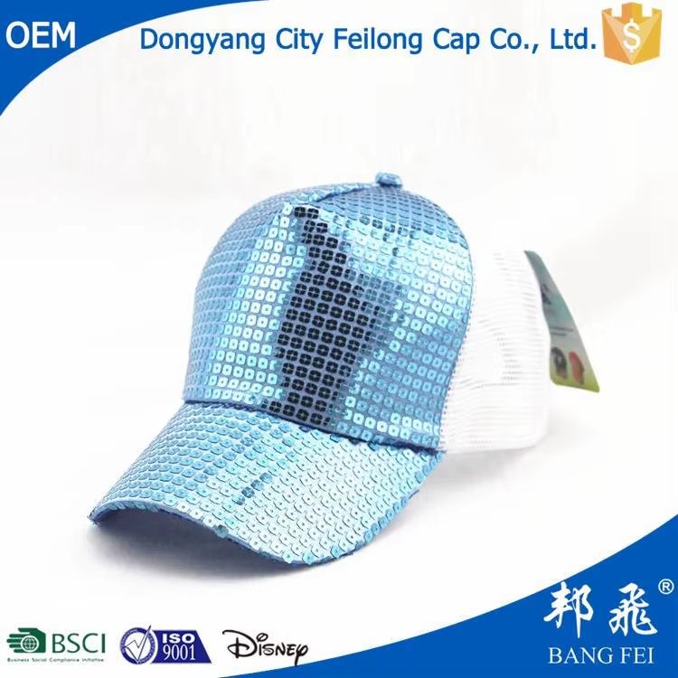Trucker Caps Shiny Blue Sequin Front Trucker Hat White Breathable Adjustable Glitter Mesh Baseball Cap
