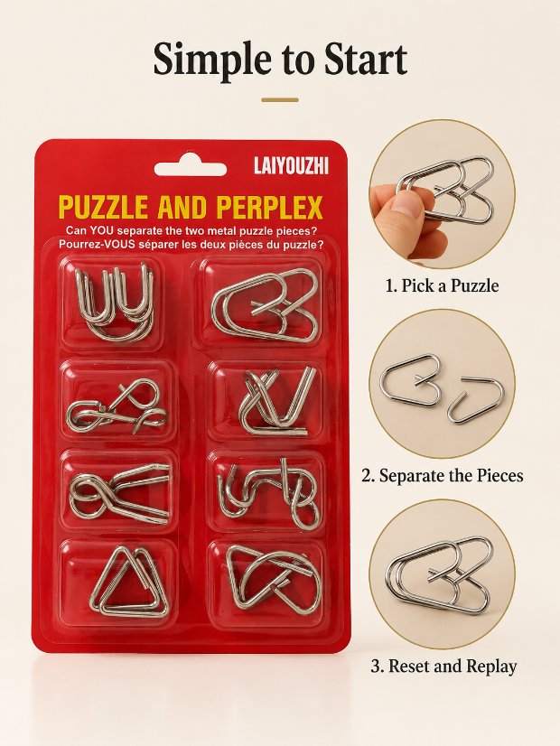 Puzzle Lock 8-piece Red Set of Intellectual Disentangling Puzzle Cards
