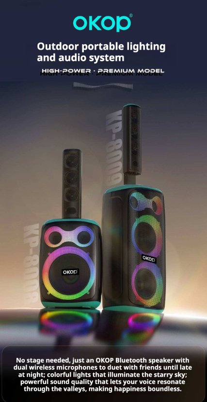 Karaoke Speaker System KP-8008/8009 Wireless Bluetooth Speaker – 120W High Power, Dual Microphones for Karaoke, Portable Audio System for Outdoor Use and Home Parties
