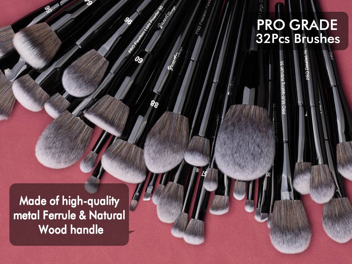Professional Makeup Brush Set 32Pcs PRO Grade Makeup Brushes Set with Super large Holder, Premium Ultra-soft Synthetic Foundation Contour Powder Blush Concealer Eyeshadow Classic Black Make up Brush