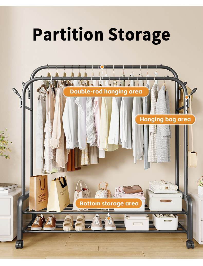 Rolling Clothes Rack Heavy Duty Double Rail Rolling