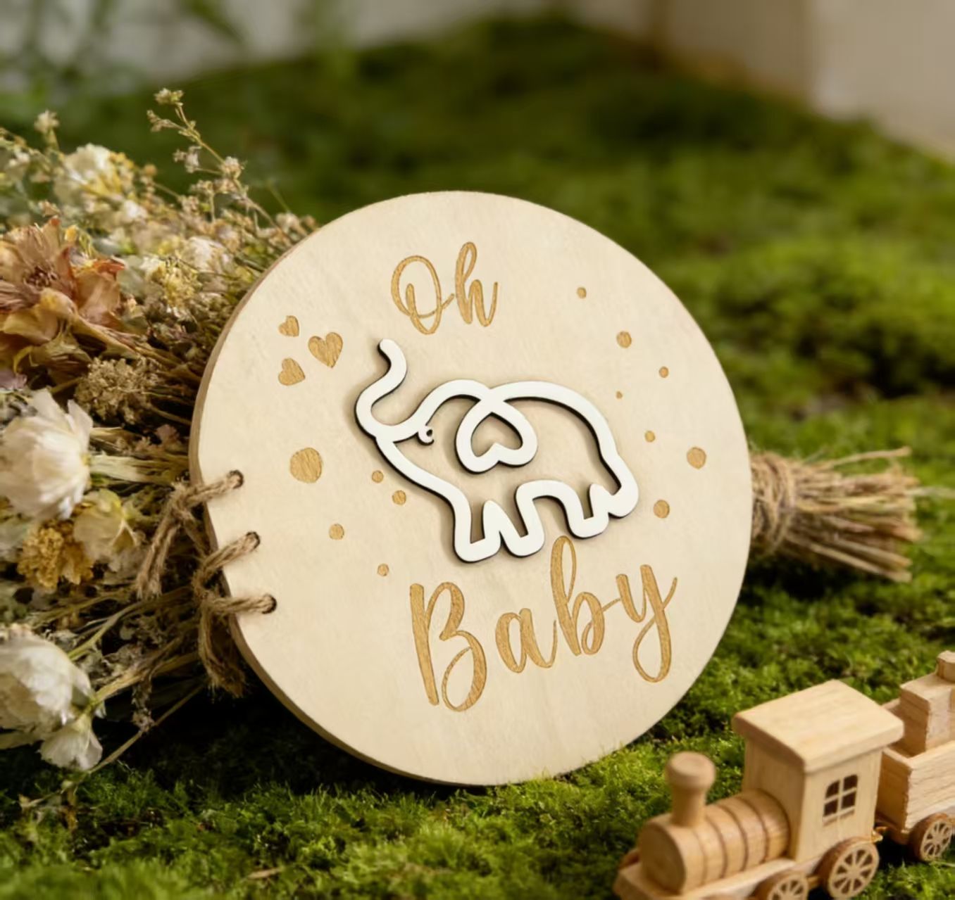 Infant Baptism Elephant Baby Guest Book Baby Wooden Photo Album